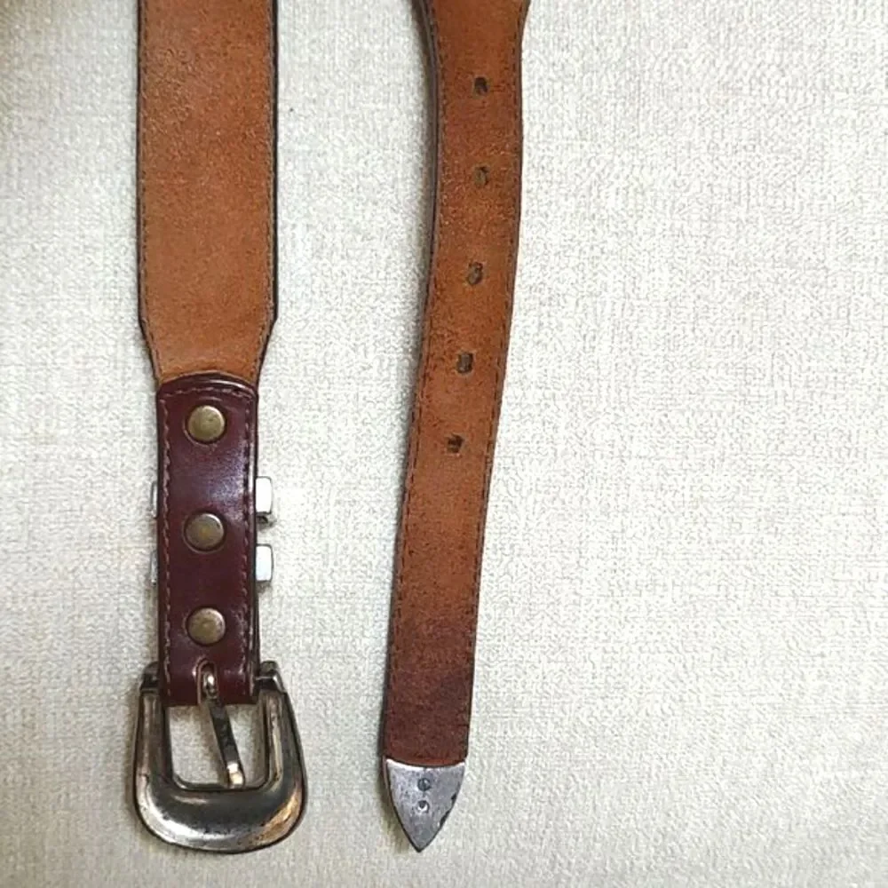 Brighton Men's Brown Leather Belt with Silver Buckle and Tip Size 42